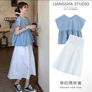 *BRAND NEW*Blue and White Two-Piece Maternity Set